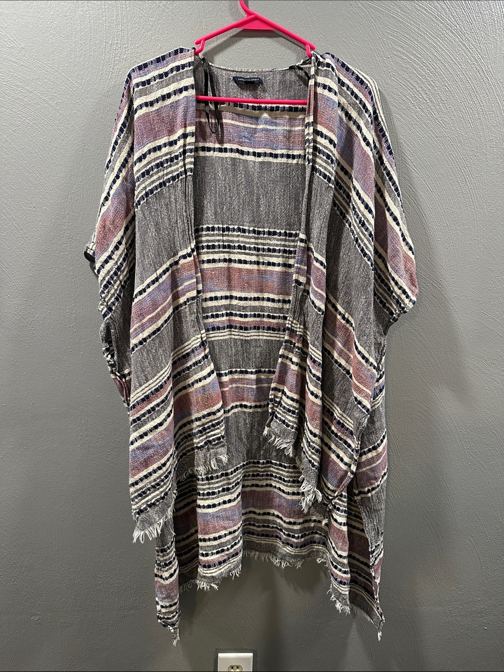 American Eagle Outfitters Striped Kimono Throw in Pink, Gray & Cream